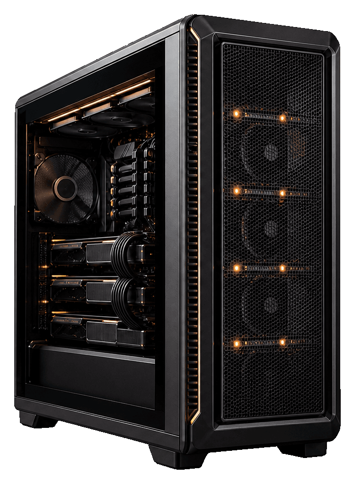 LocalIA AI workstation with multiple GPUs in a black case